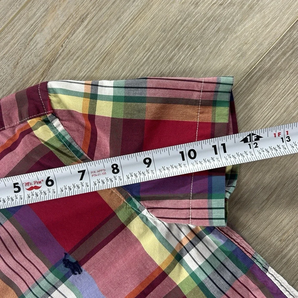 Ralph Lauren Polo Boys 7 Madras Plaid Short‎ Sleeve Button Shirt Natural Stretch